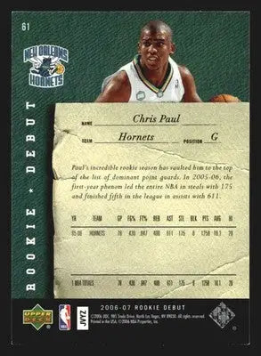 2006-07 Upper Deck Rookie Debut #61 Chris Paul Charlotte Hornets - Basketball Card Single