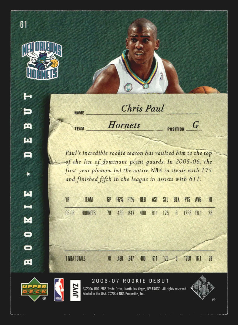 2006-07 Upper Deck Rookie Debut #61 Chris Paul Charlotte Hornets