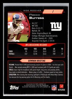 2006 Bowman #1 Plaxico Burress New York Giants - Football Card Single