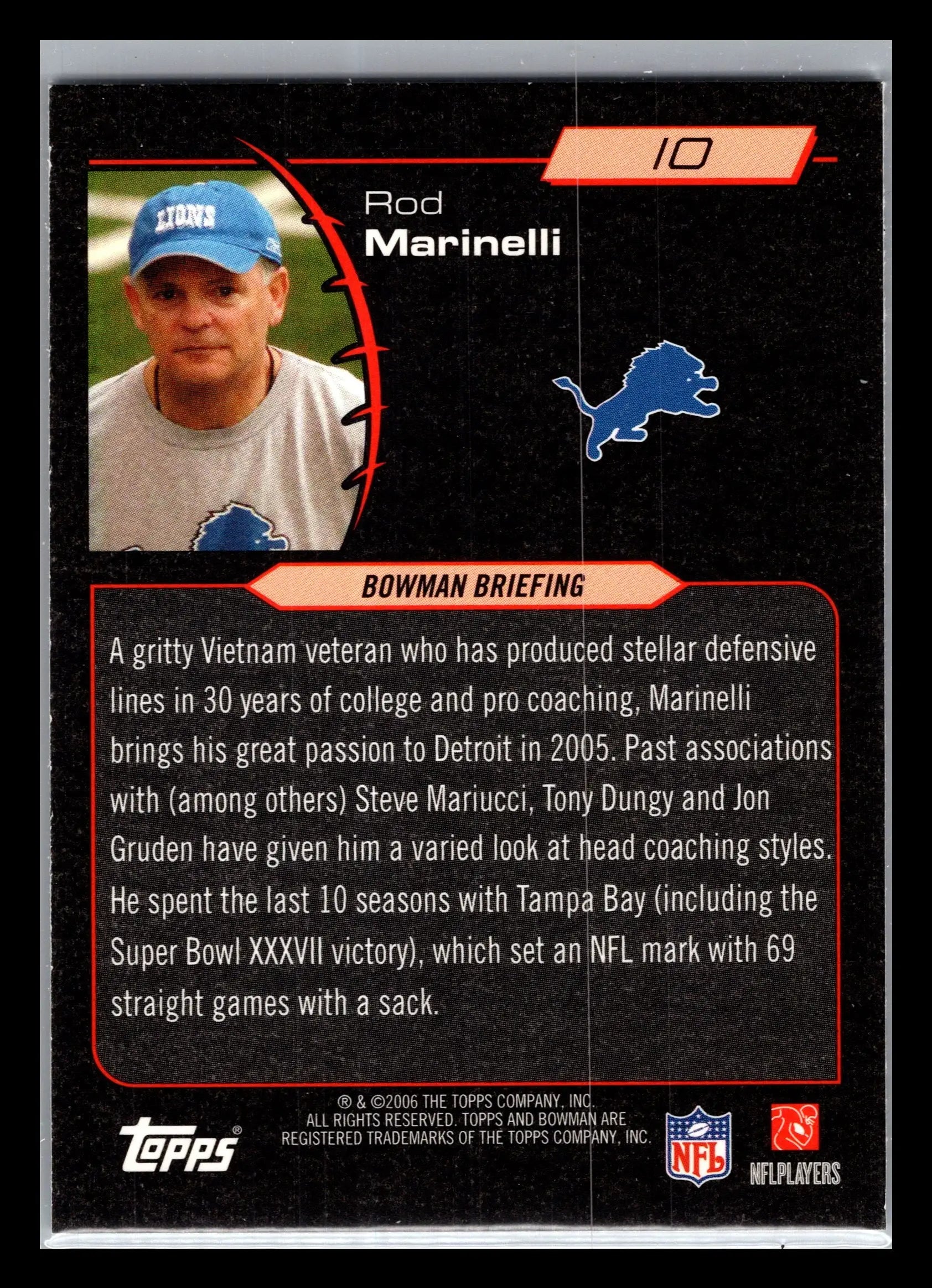 2006 Bowman #10 Rod Marinelli Detroit Lions