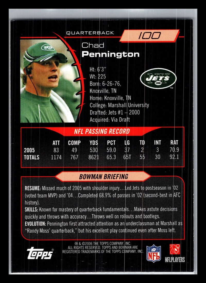 2006 Bowman #100 Chad Pennington New York Jets - Football Card Single