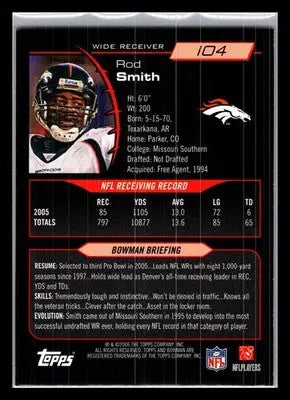 2006 Bowman #104 Rod Smith Denver Broncos - Football Card Single