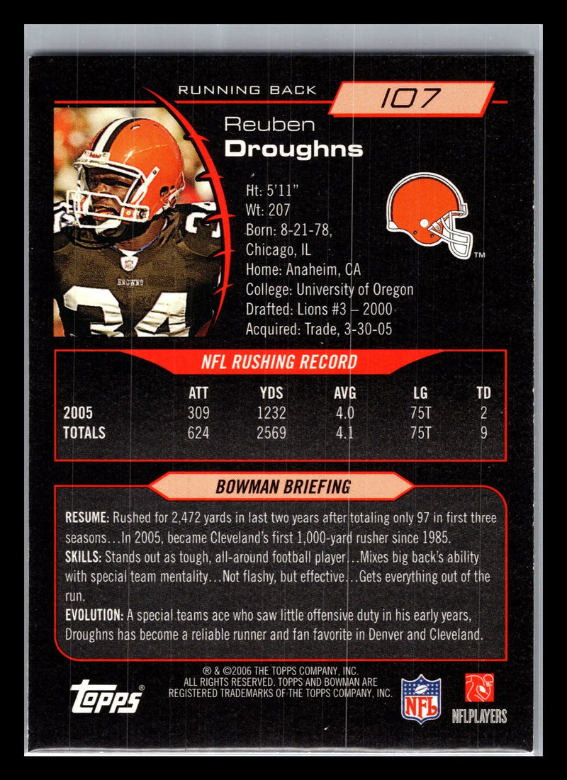 2006 Bowman #107 Reuben Droughns Cleveland Browns - Football Card Single