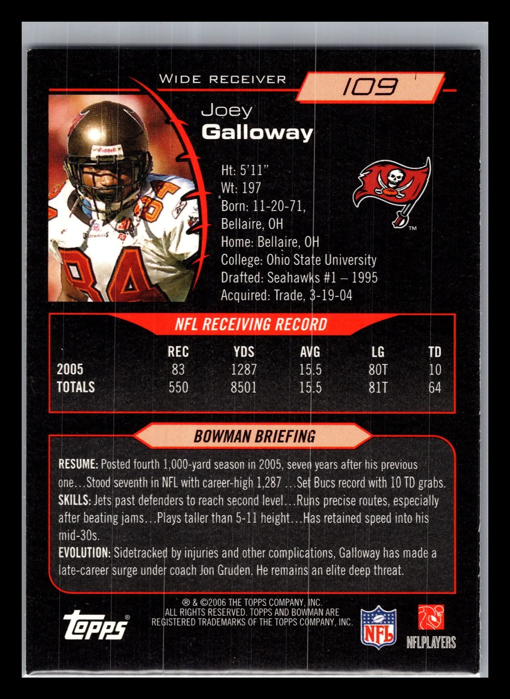2006 Bowman #109 Joey Galloway Tampa Bay Buccaneers