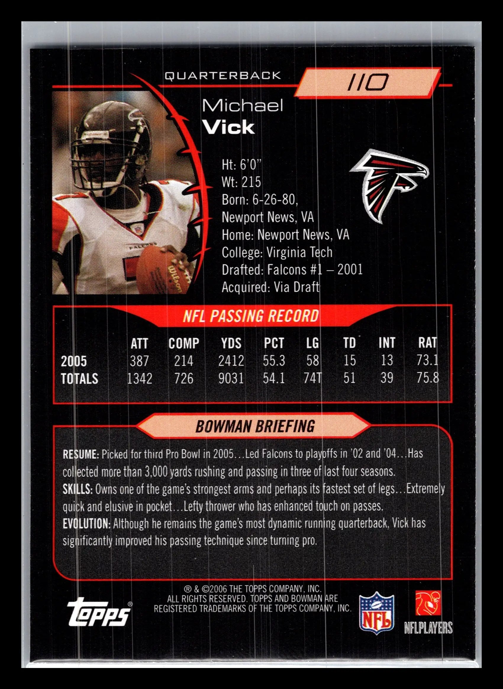 2006 Bowman #110 Michael Vick Atlanta Falcons - Football Card Single
