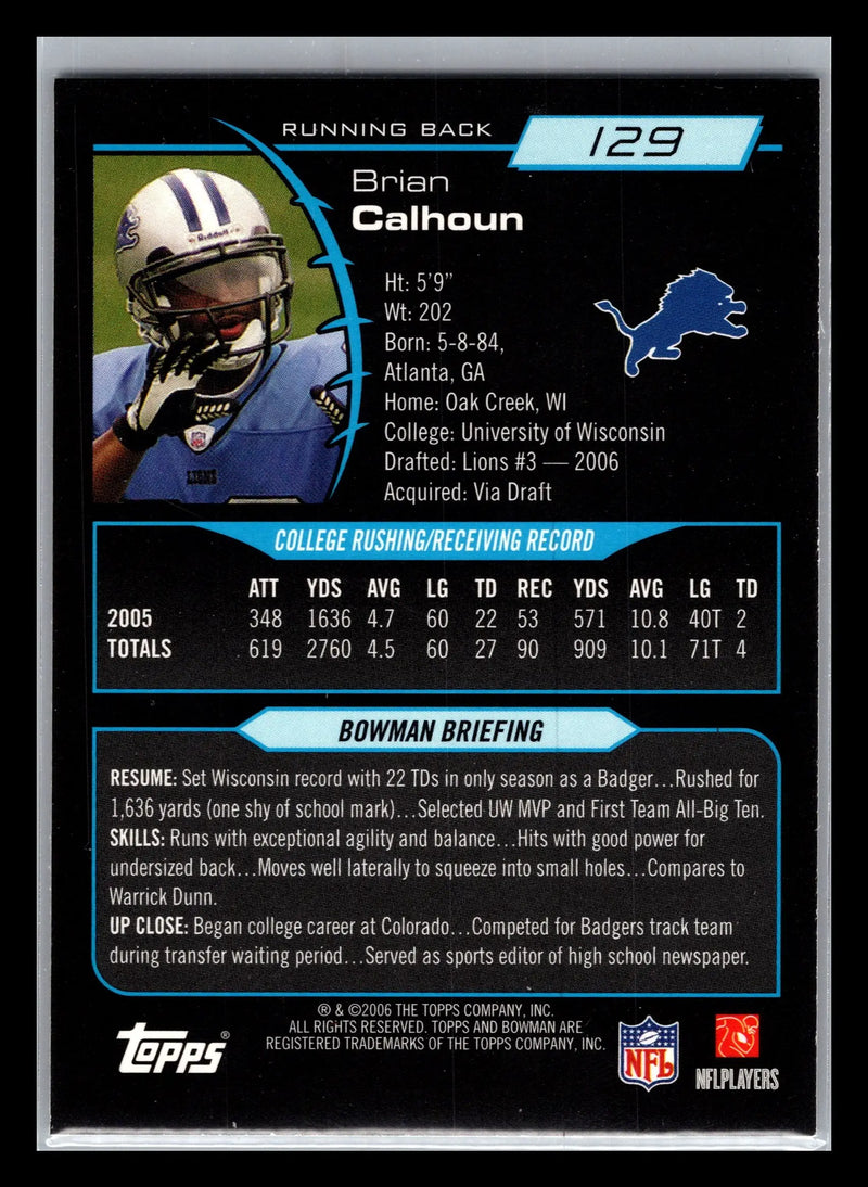 2006 Bowman #129 Brian Calhoun Detroit Lions Rookie - Football Card Single