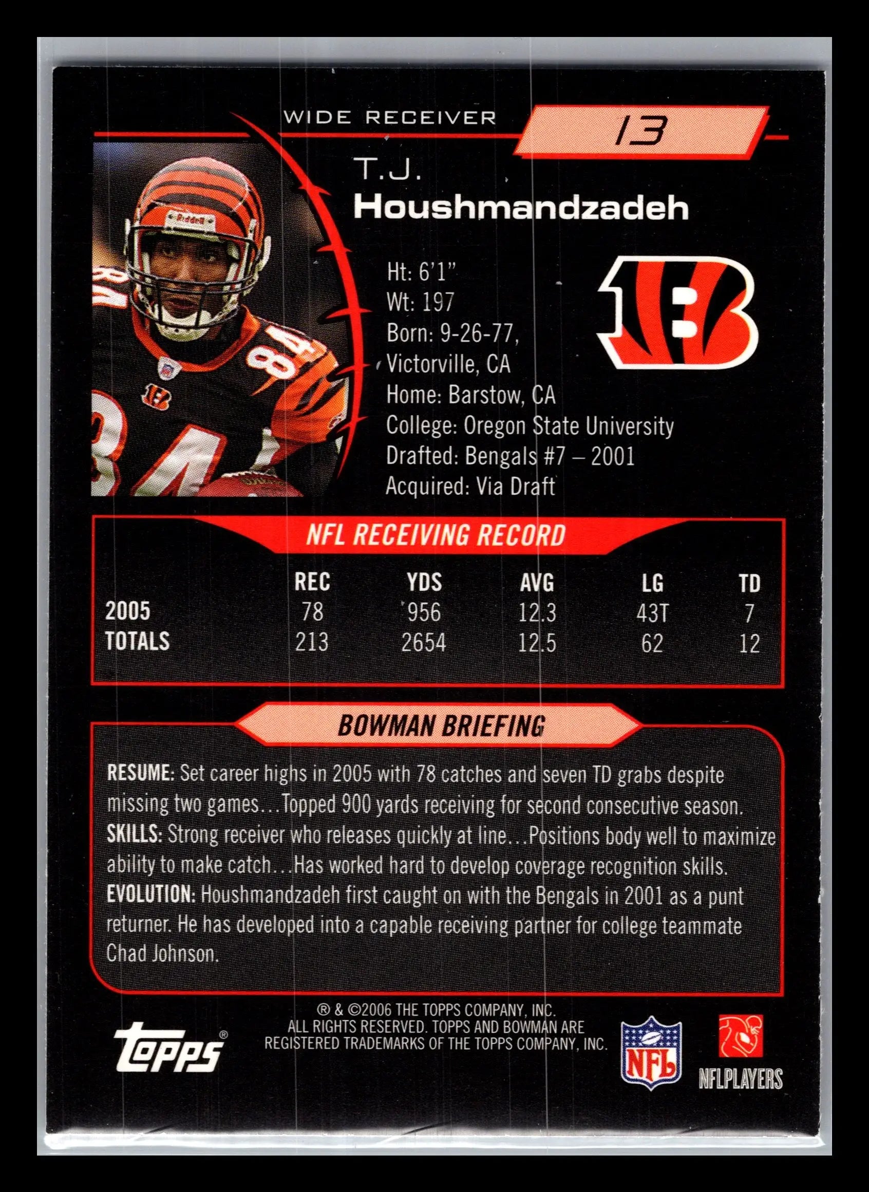 2006 Bowman #13 T.J. Houshmandzadeh Cincinnati Bengals