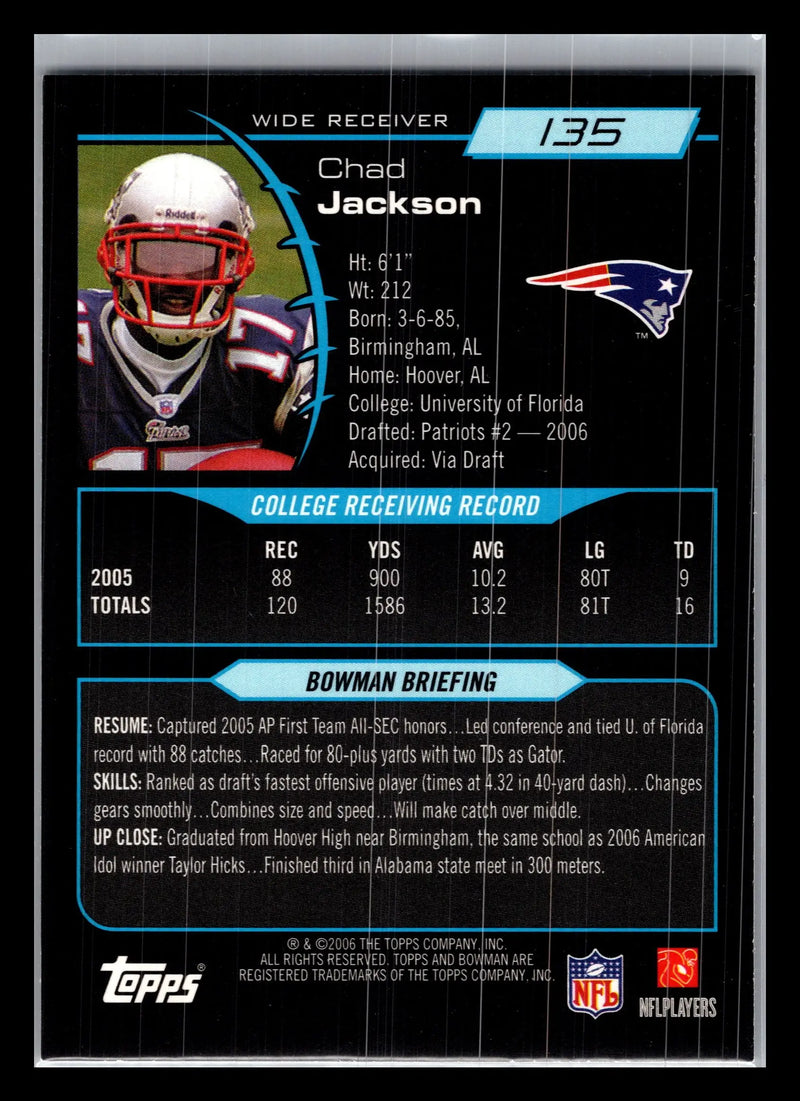 2006 Bowman #135 Chad Jackson New England Patriots Rookie - Football Card Single