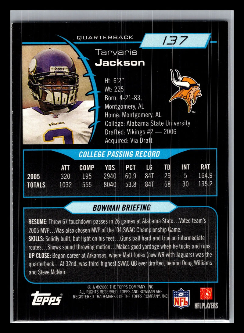 2006 Bowman #137 Tarvaris Jackson Minnesota Vikings Rookie - Football Card Single