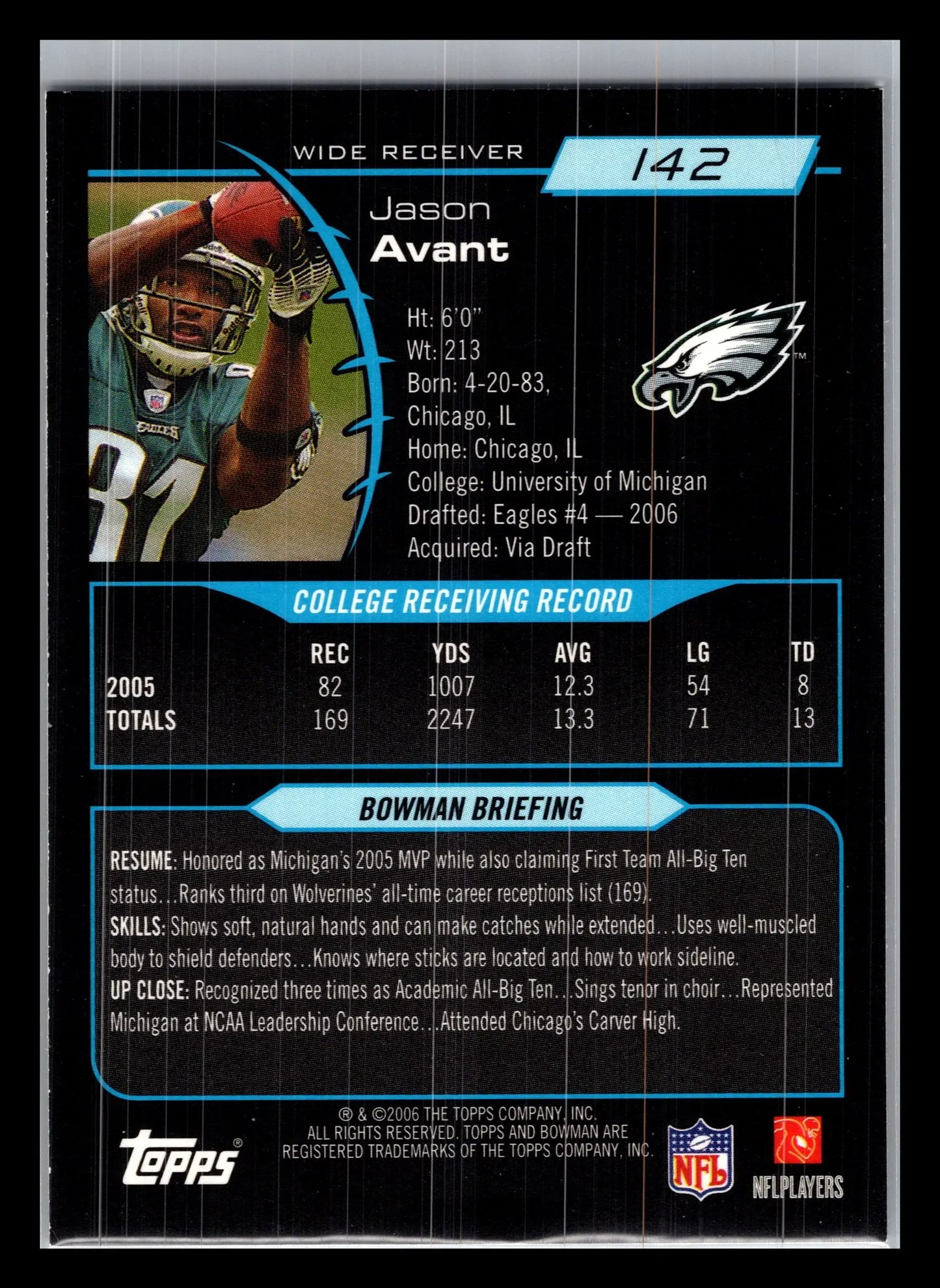 2006 Bowman #142 Jason Avant Philadelphia Eagles Rookie - Football Card Single