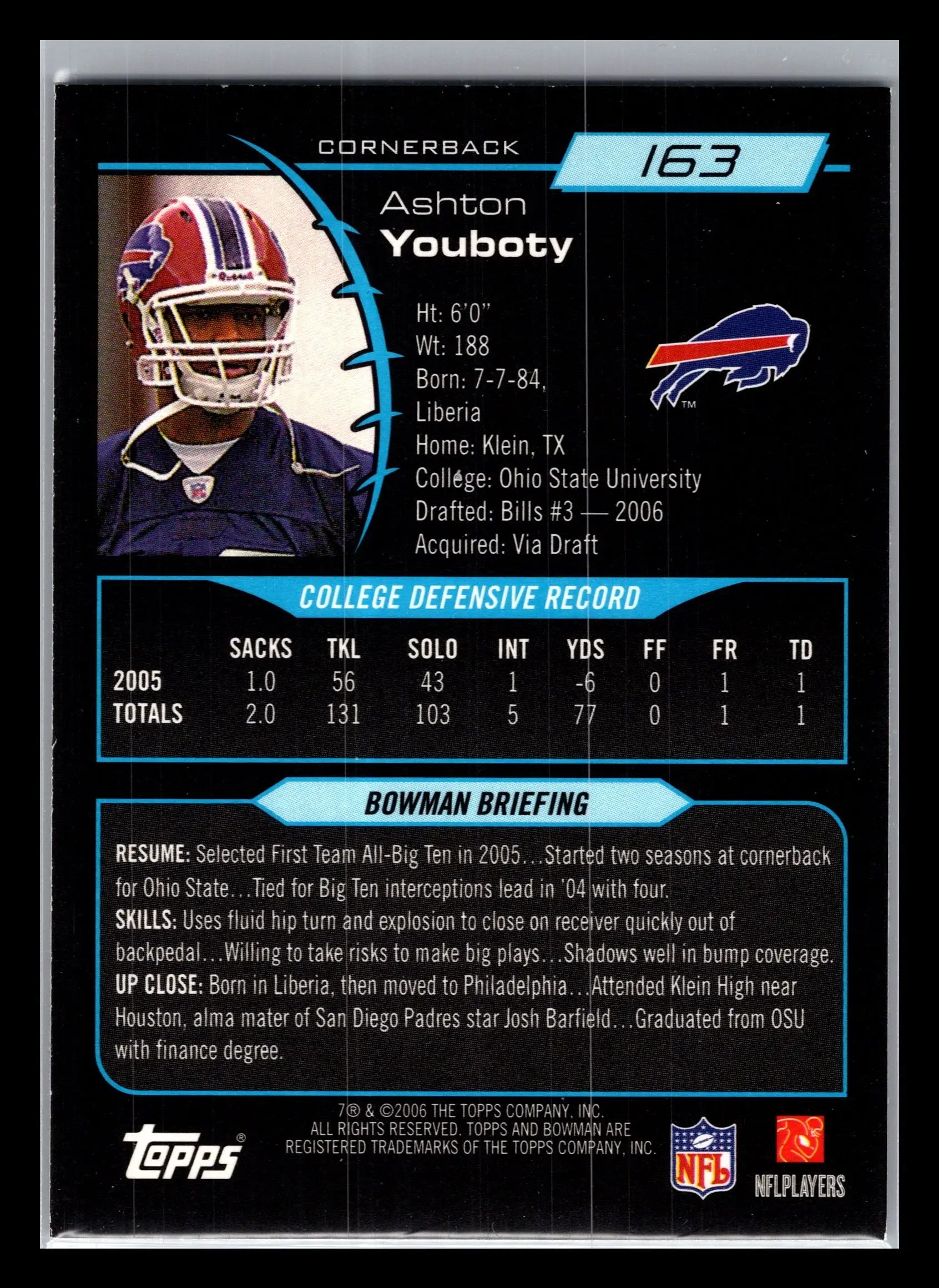 2006 Bowman #163 Ashton Youboty Buffalo Bills Rookie
