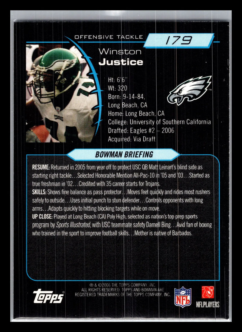 2006 Bowman #179 Winston Justice Philadelphia Eagles Rookie - Football Card Single