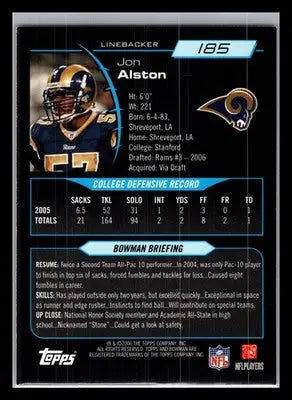 2006 Bowman #185 Jon Alston St. Louis Rams Rookie - Football Card Single
