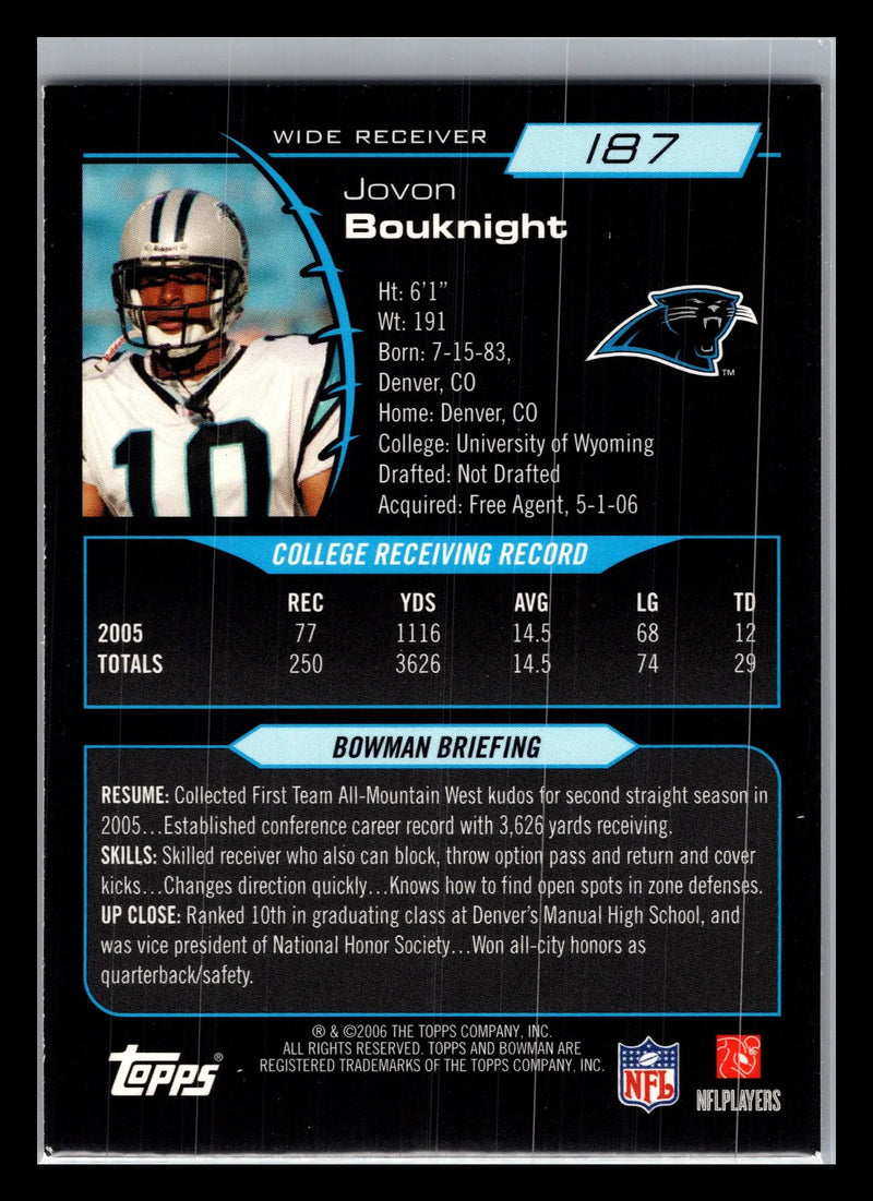 2006 Bowman #187 Jovon Bouknight Carolina Panthers Rookie