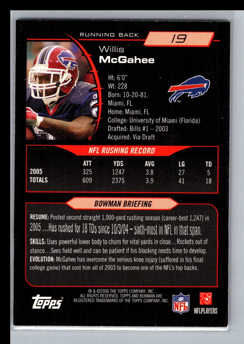2006 Bowman #19 Willis McGahee Buffalo Bills