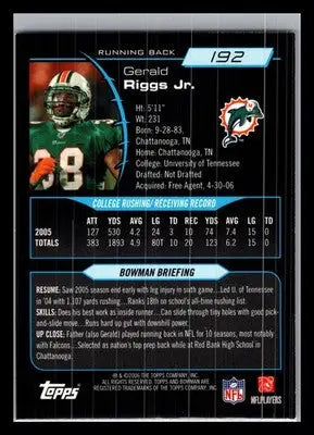 2006 Bowman #192 Gerald Riggs Miami Dolphins Rookie - Football Card Single
