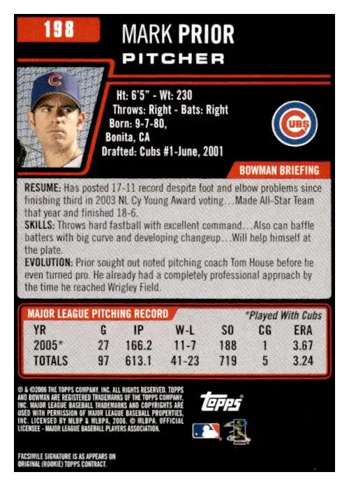 2006 Bowman #198 Mark Prior - Baseball Card Single