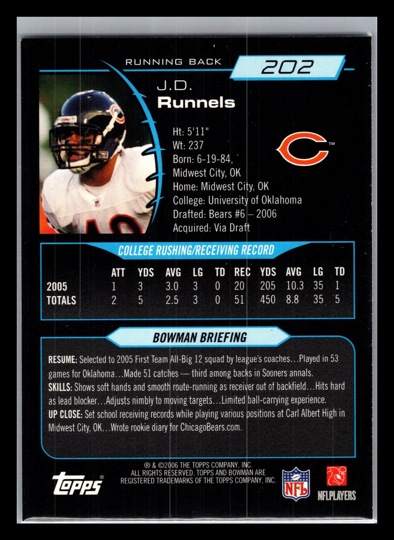 2006 Bowman #202 J.D. Runnels Chicago Bears Rookie - Football Card Single