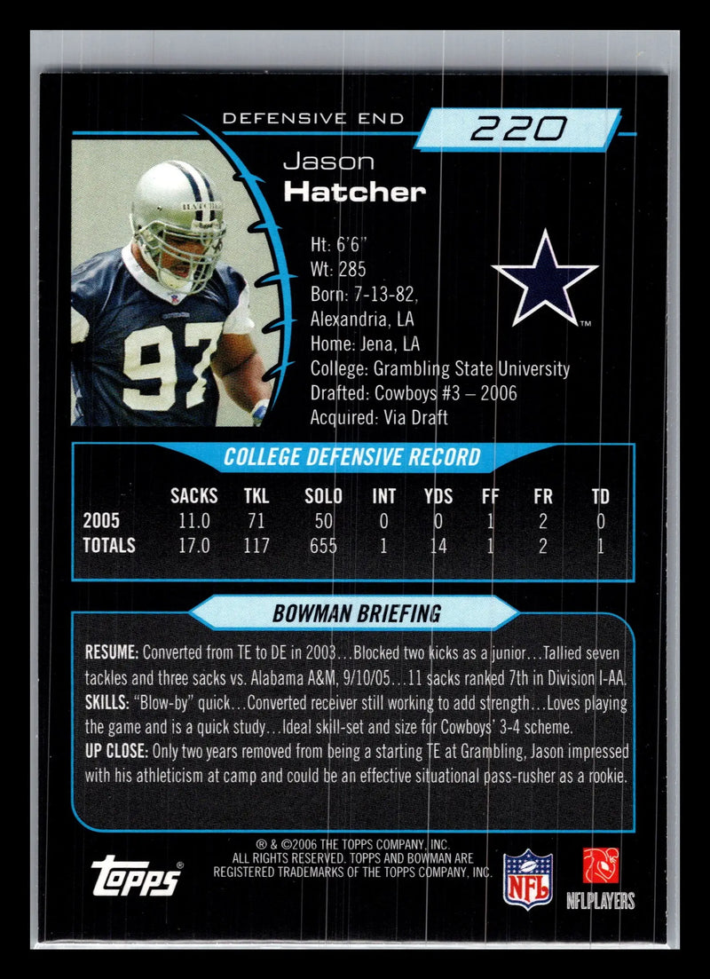 2006 Bowman #220 Jason Hatcher Dallas Cowboys Rookie - Football Card Single