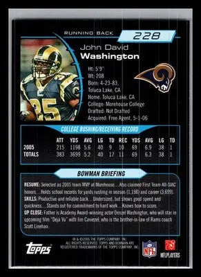 2006 Bowman #228 John David Washington St. Louis Rams Rookie - Football Card Single