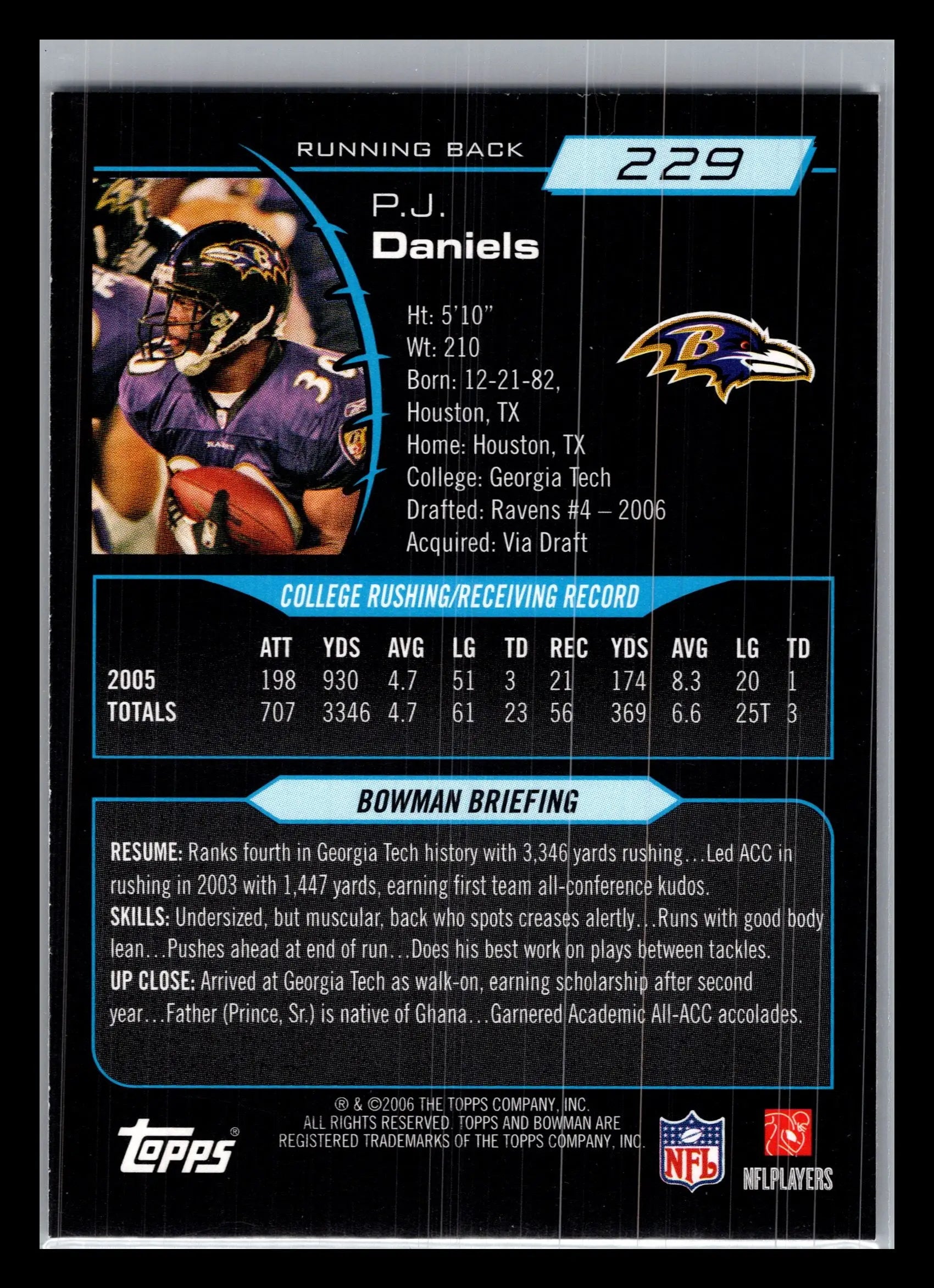2006 Bowman #229 P.J. Daniels Baltimore Ravens Rookie - Football Card Single