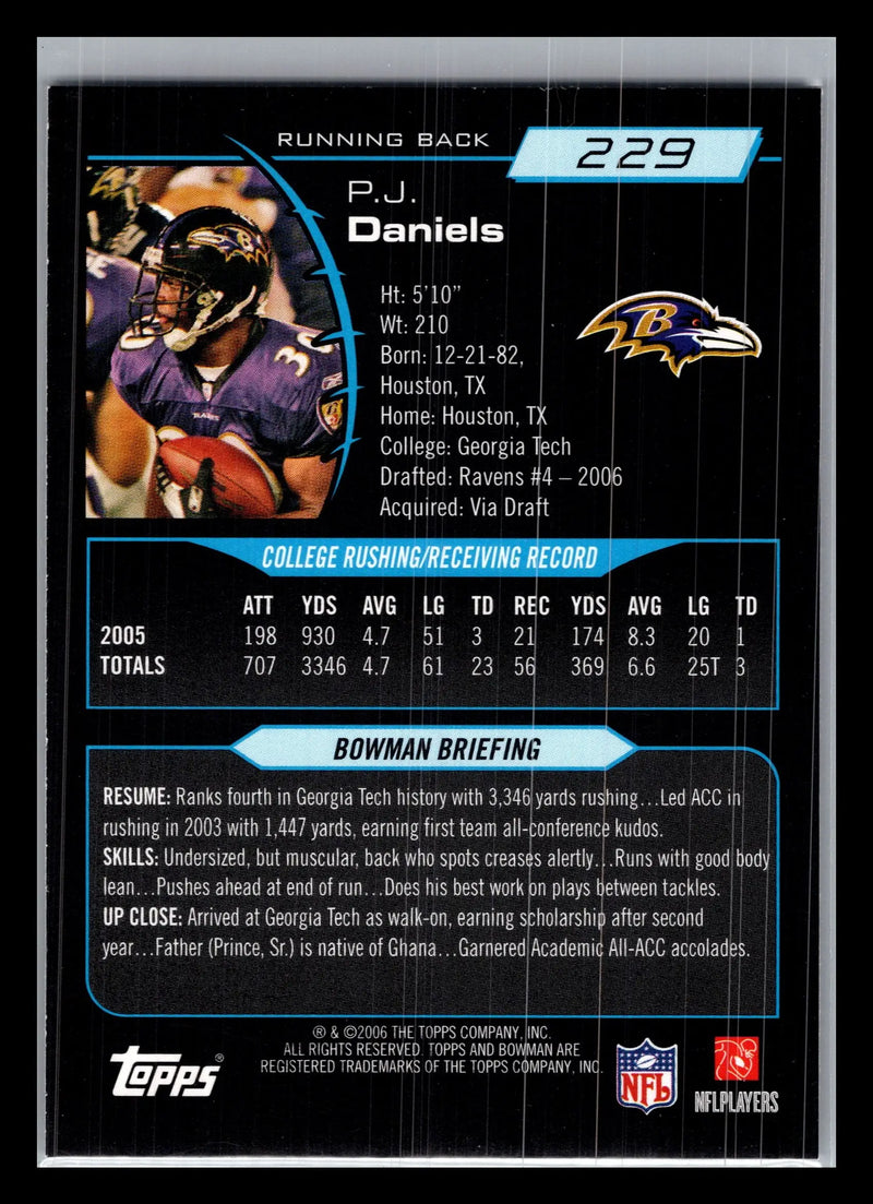 2006 Bowman #229 P.J. Daniels Baltimore Ravens Rookie - Football Card Single