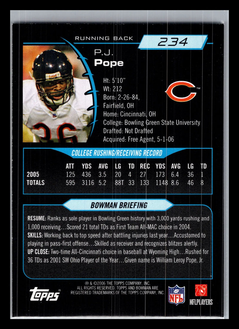 2006 Bowman #234 P.J. Pope Chicago Bears Rookie - Football Card Single
