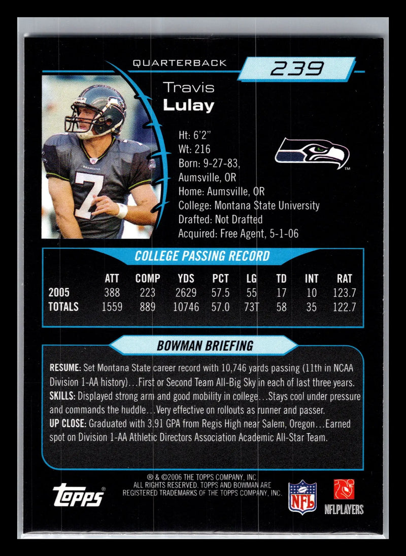 2006 Bowman #239 Travis Lulay Seattle Seahawks Rookie - Football Card Single