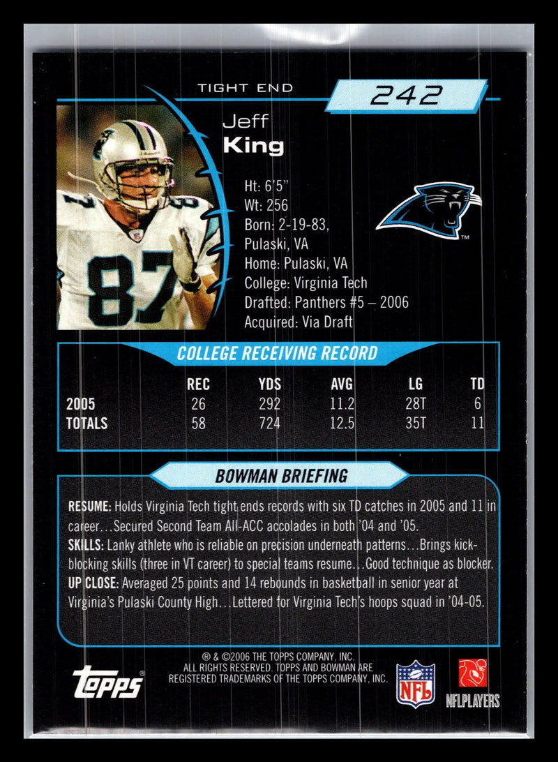 2006 Bowman #242 Jeff King Carolina Panthers Rookie - Football Card Single