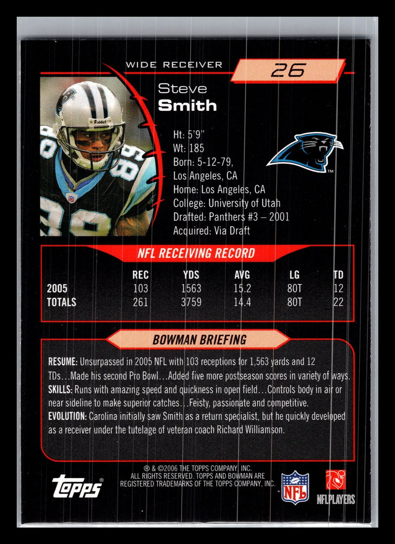 2006 Bowman #26 Steve Smith Carolina Panthers - Football Card Single
