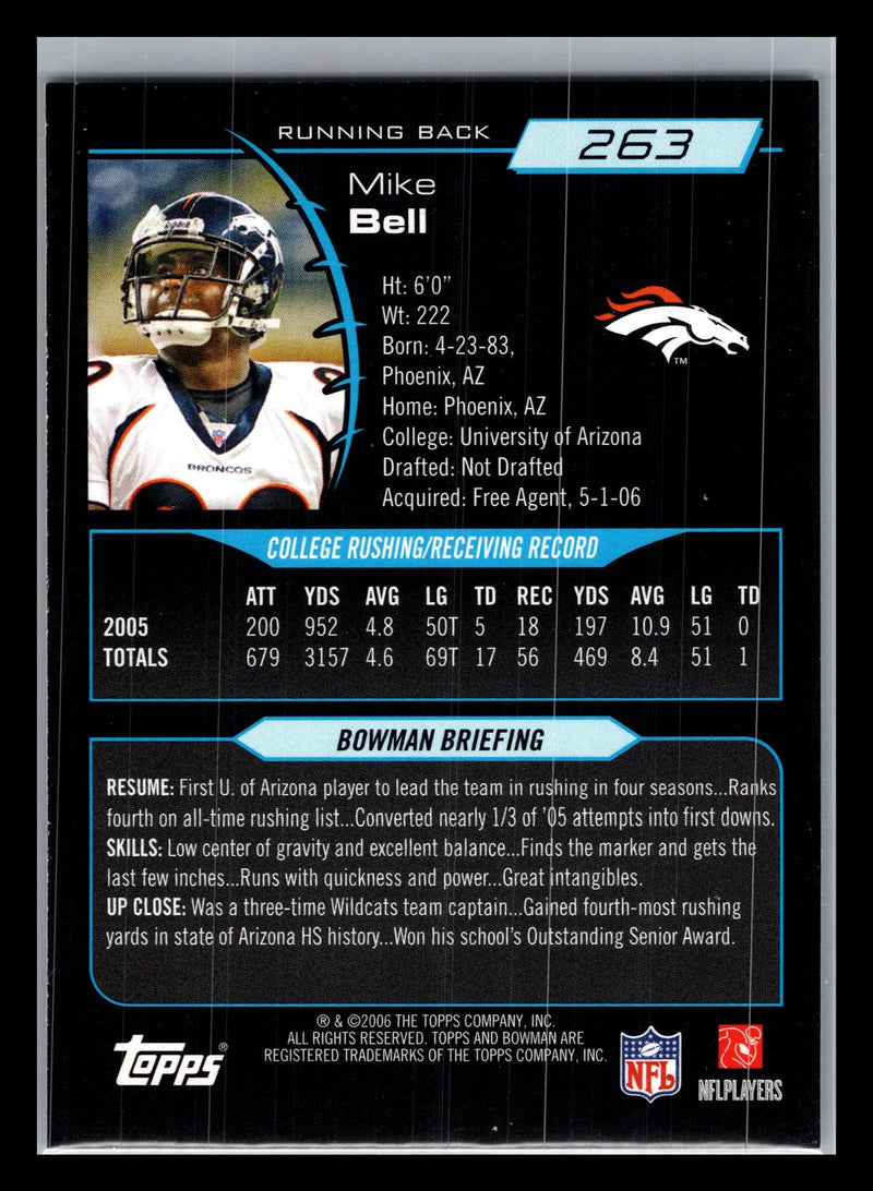2006 Bowman #263 Mike Bell Denver Broncos Rookie - Football Card Single