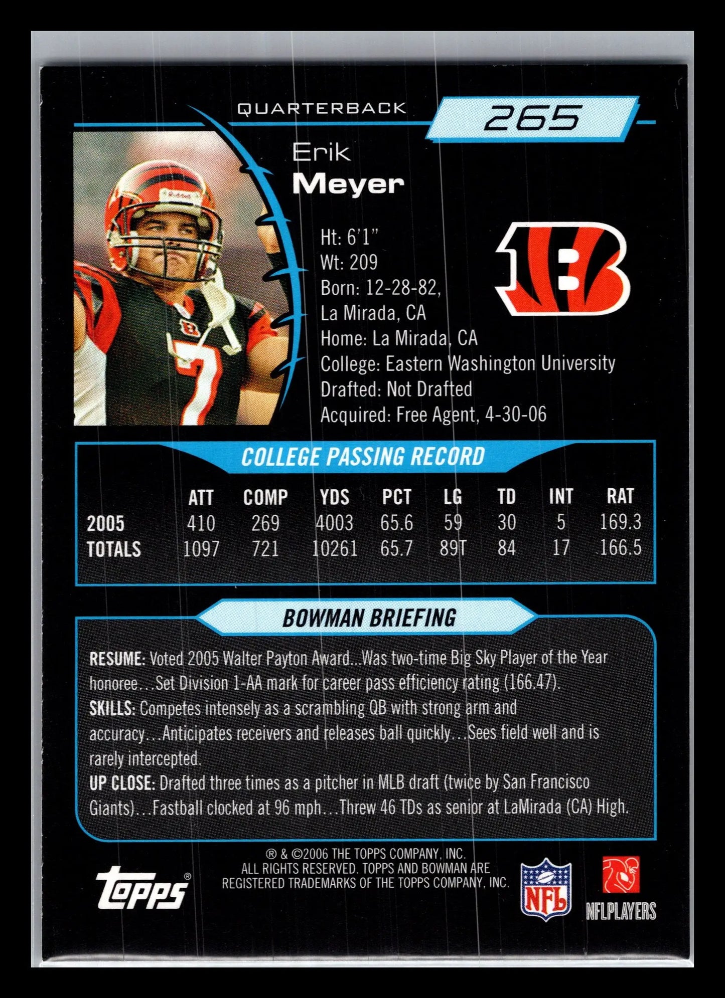 2006 Bowman #265 Erik Meyer Cincinnati Bengals Rookie