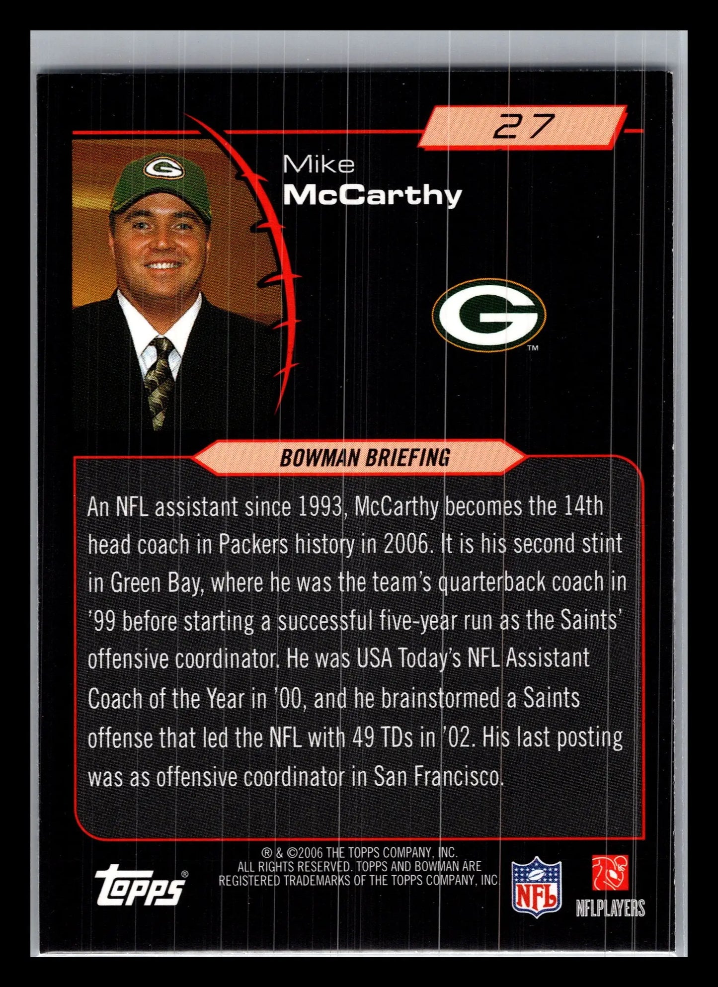 2006 Bowman #27 Mike McCarthy Green Bay Packers - Football Card Single