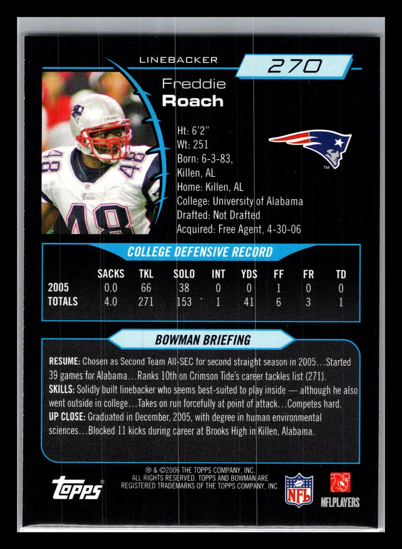 2006 Bowman #270 Freddie Roach New England Patriots Rookie - Football Card Single