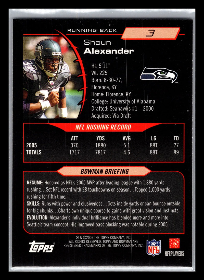 2006 Bowman #3 Shaun Alexander Seattle Seahawks