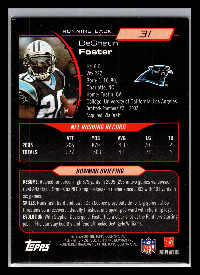 2006 Bowman #31 DeShaun Foster Carolina Panthers - Football Card Single