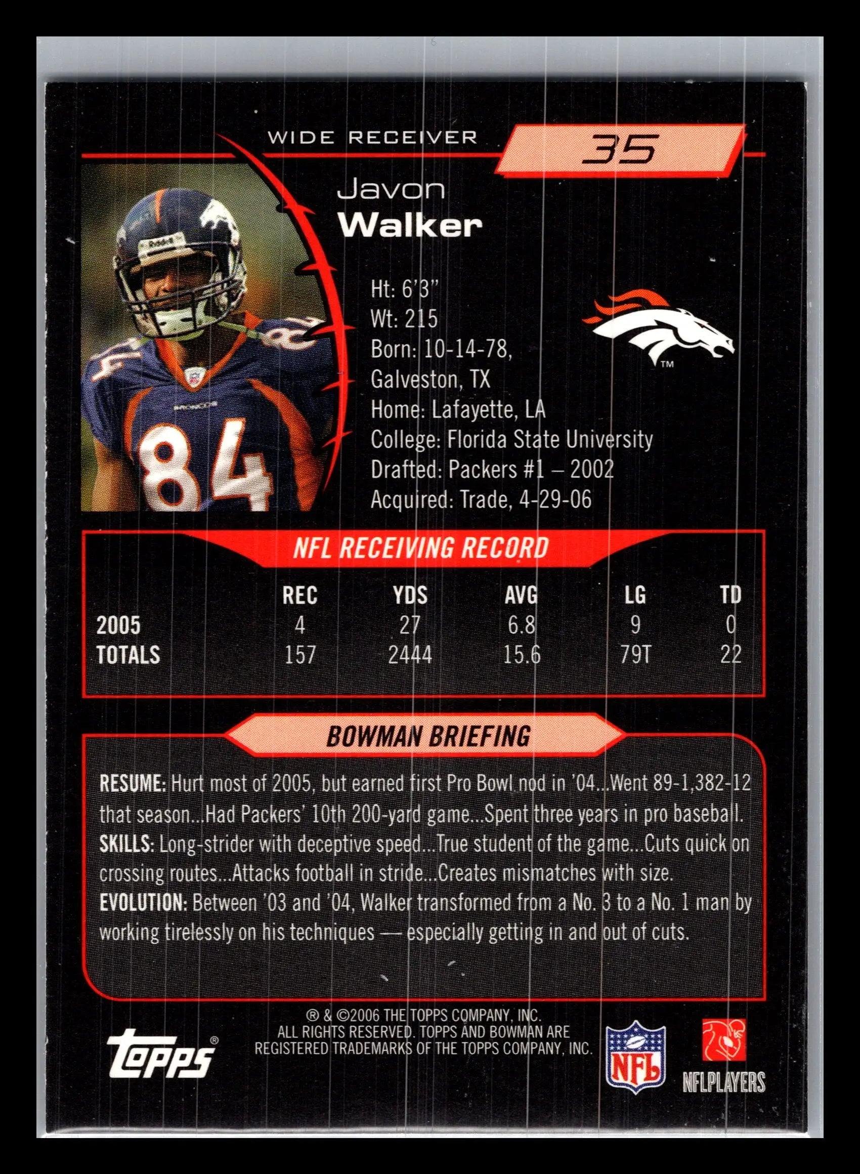 2006 Bowman #35 Javon Walker Denver Broncos - Football Card Single