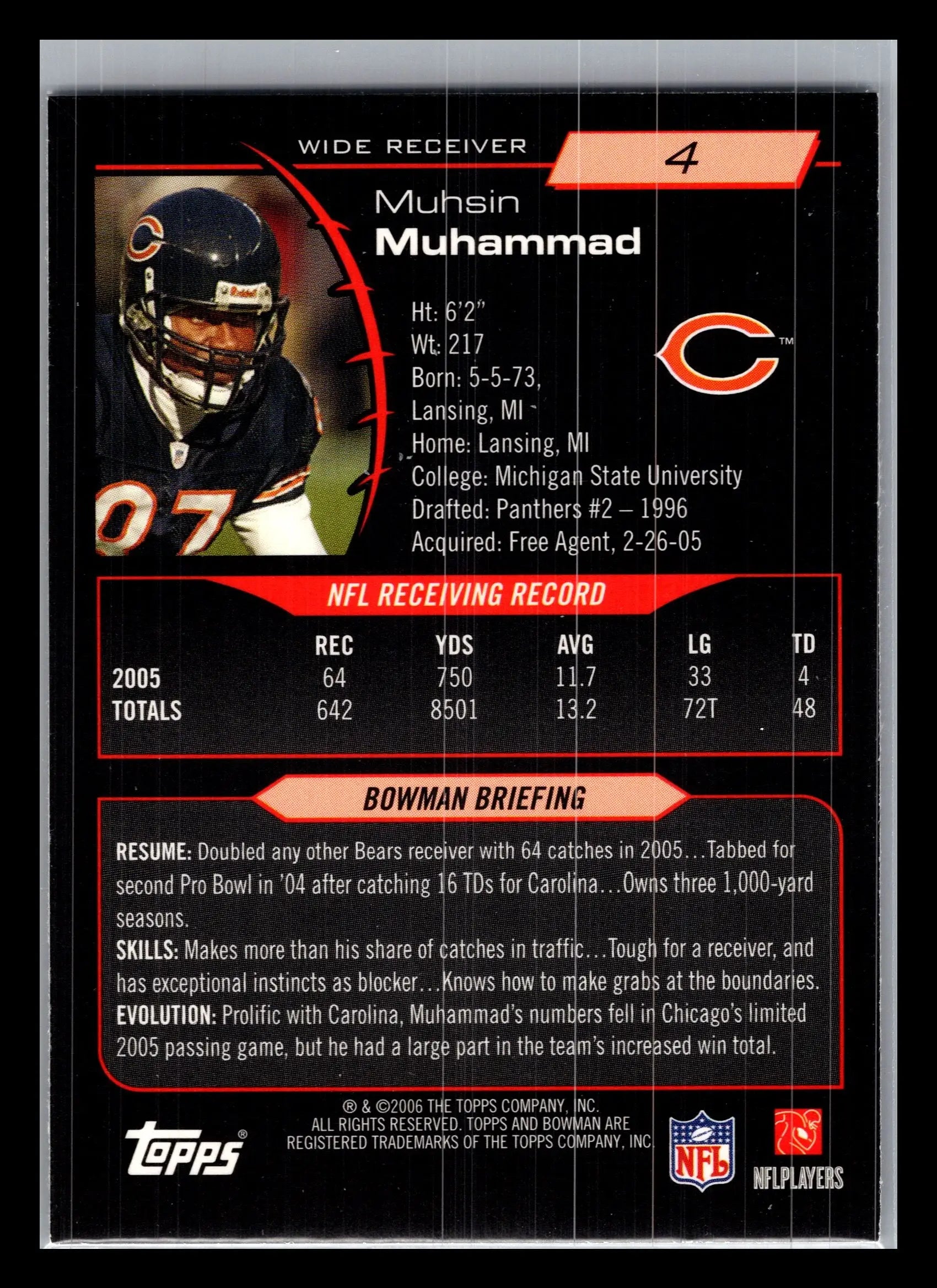 2006 Bowman #4 Muhsin Muhammad Chicago Bears - Football Card Single