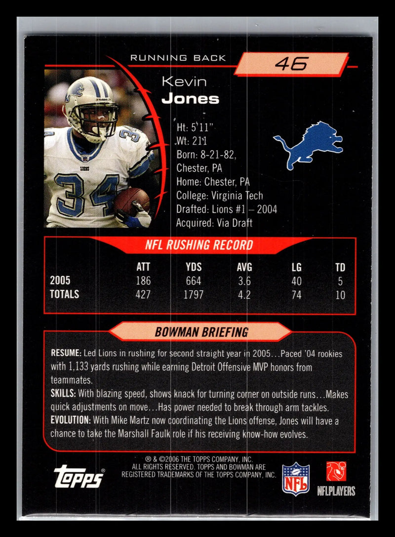 2006 Bowman #46 Kevin Jones Detroit Lions