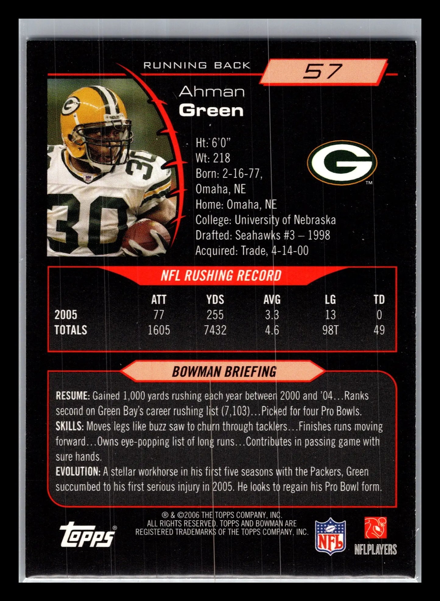 2006 Bowman #57 Ahman Green Green Bay Packers
