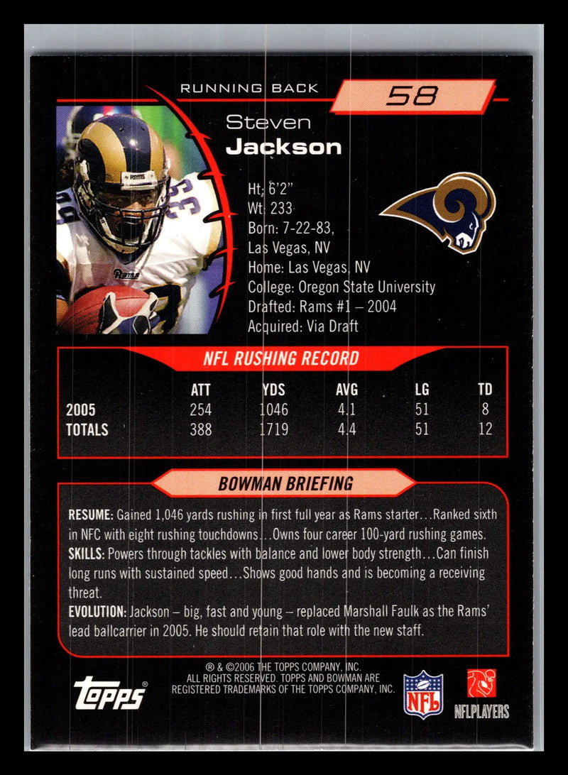 2006 Bowman #58 Steven Jackson St. Louis Rams - Football Card Single