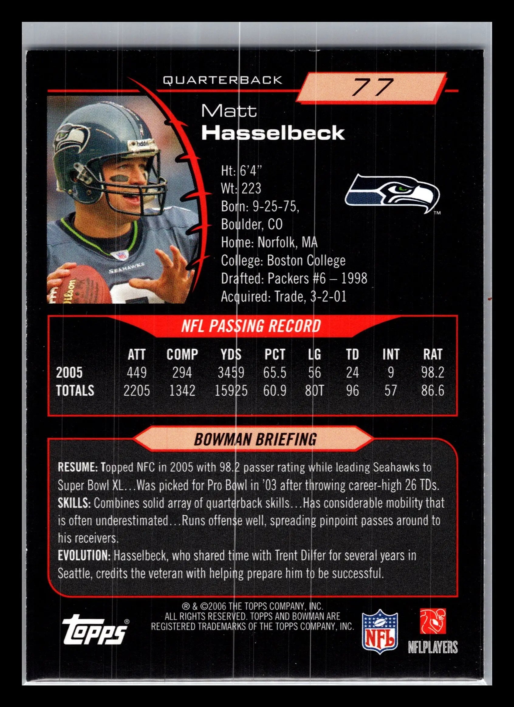 2006 Bowman #77 Matt Hasselbeck Seattle Seahawks