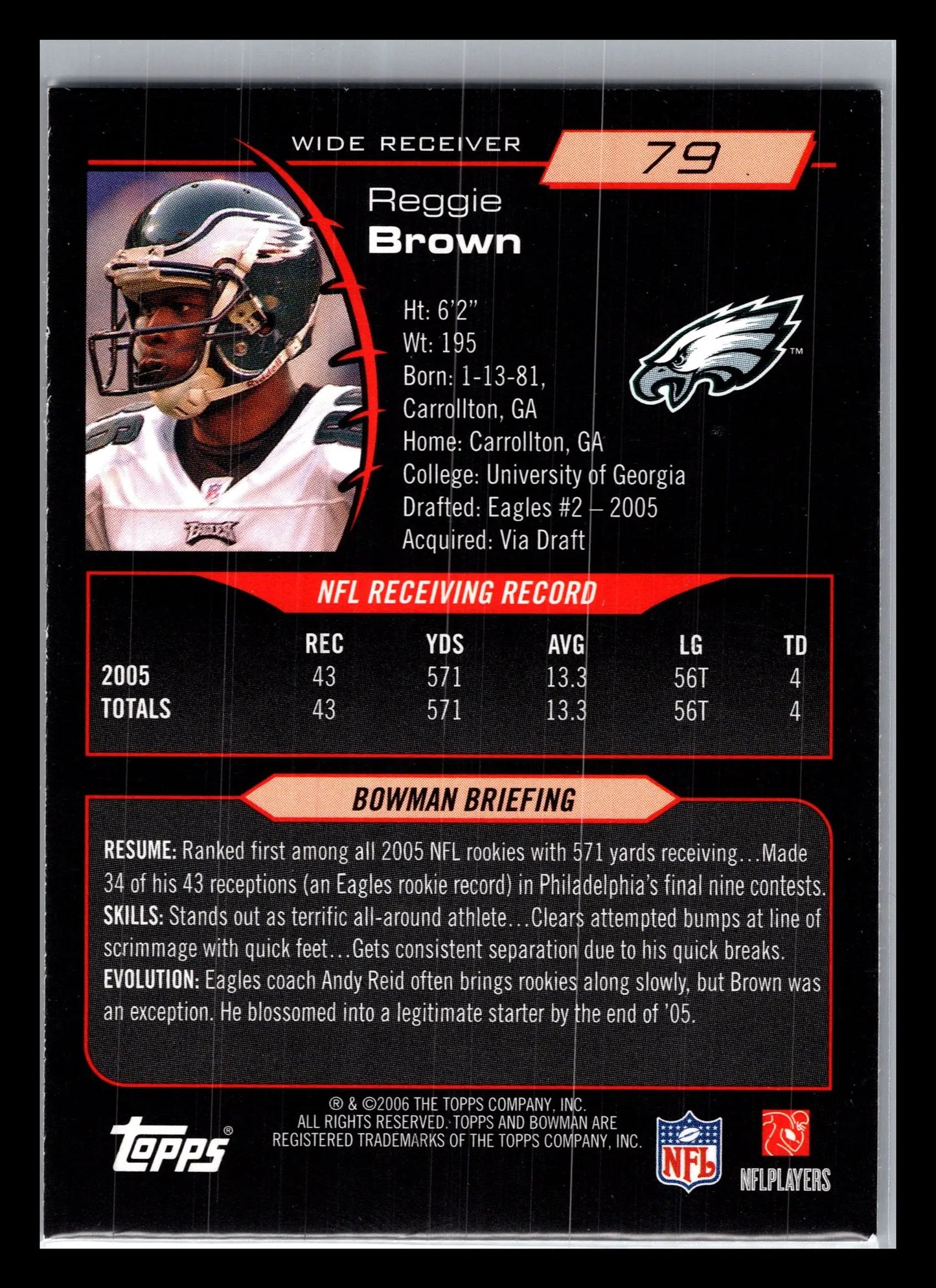 2006 Bowman #79 Reggie Brown Philadelphia Eagles