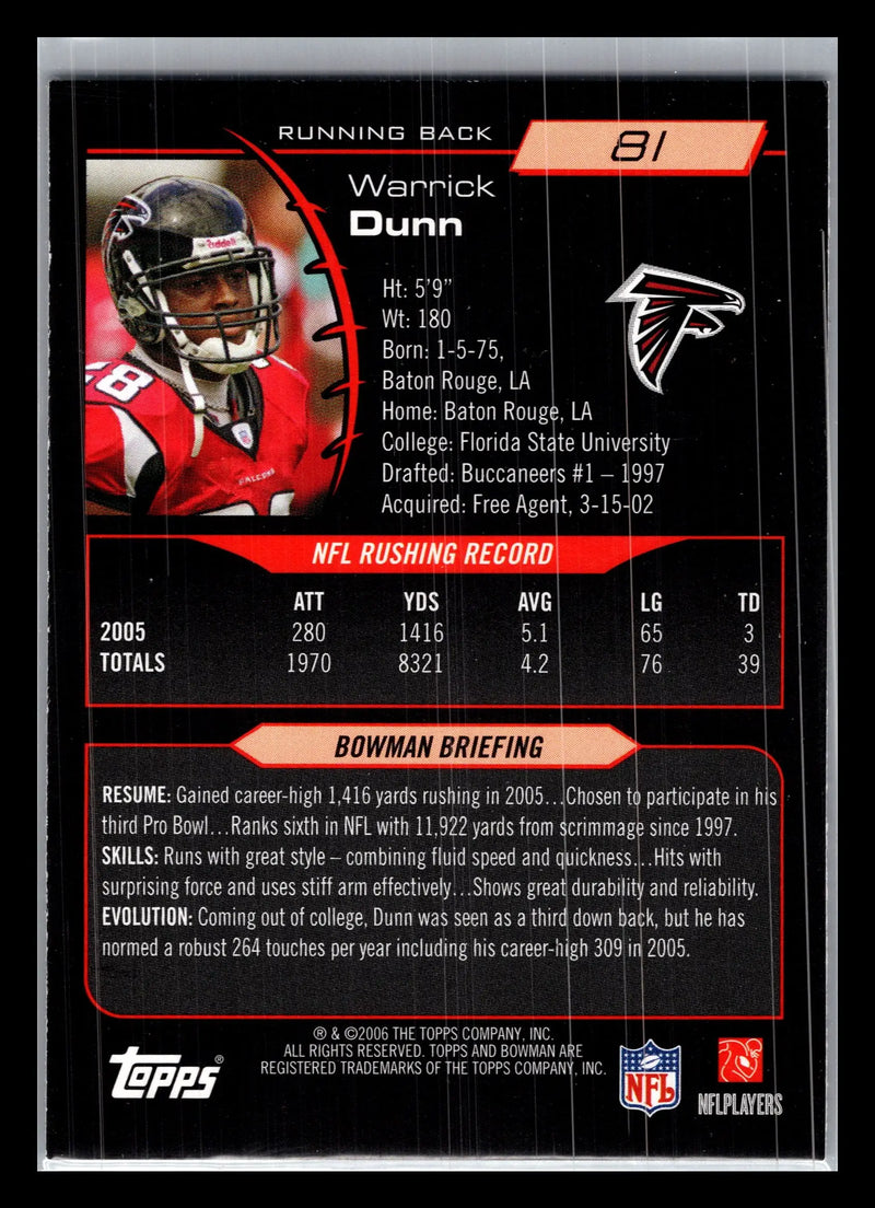 2006 Bowman #81 Warrick Dunn Atlanta Falcons - Football Card Single