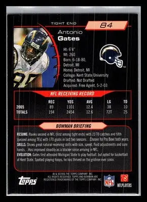 2006 Bowman #84 Antonio Gates San Diego Chargers - Football Card Single