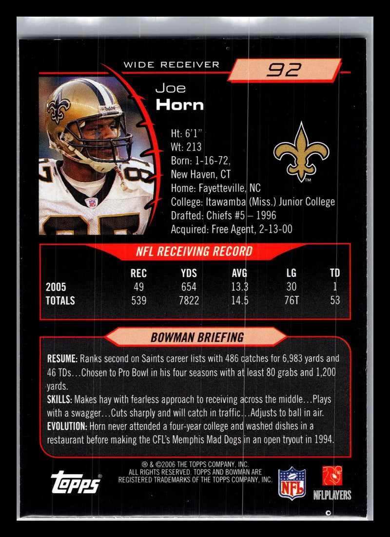 2006 Bowman #92 Joe Horn New Orleans Saints - Football Card Single