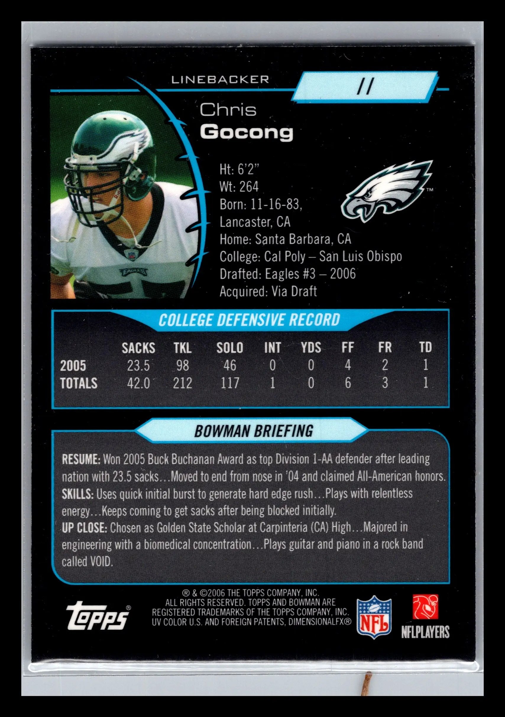 2006 Bowman Chrome #11 Chris Gocong Philadelphia Eagles Rookie - Football Card Single