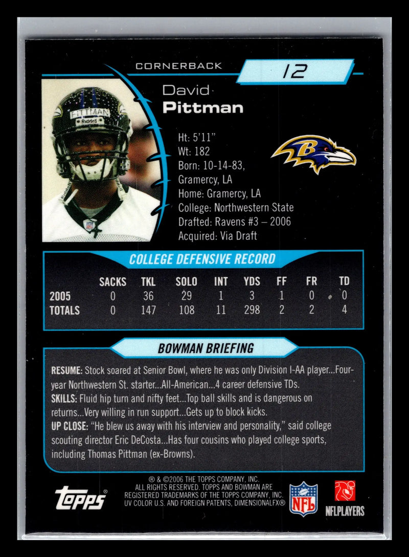 2006 Bowman Chrome #12 David Pittman Baltimore Ravens Rookie - Football Card Single