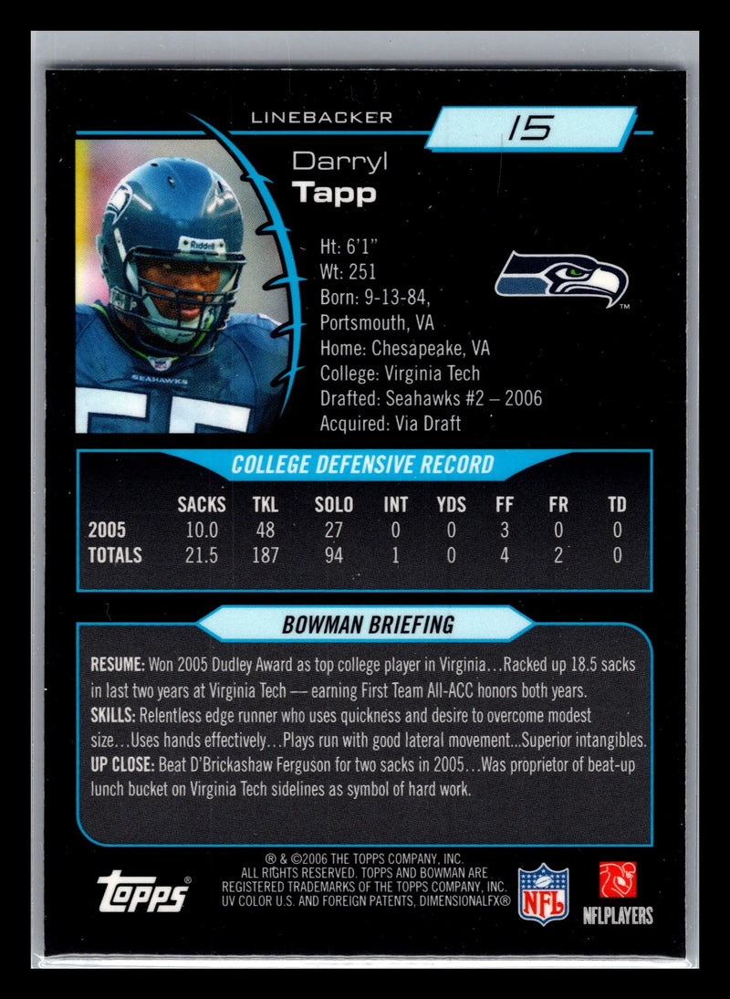 2006 Bowman Chrome #15 Darryl Tapp Seattle Seahawks Rookie - Football Card Single