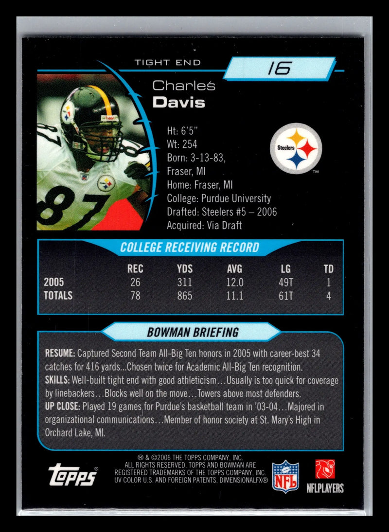 2006 Bowman Chrome #16 Charles Davis Pittsburgh Steelers Rookie - Football Card Single
